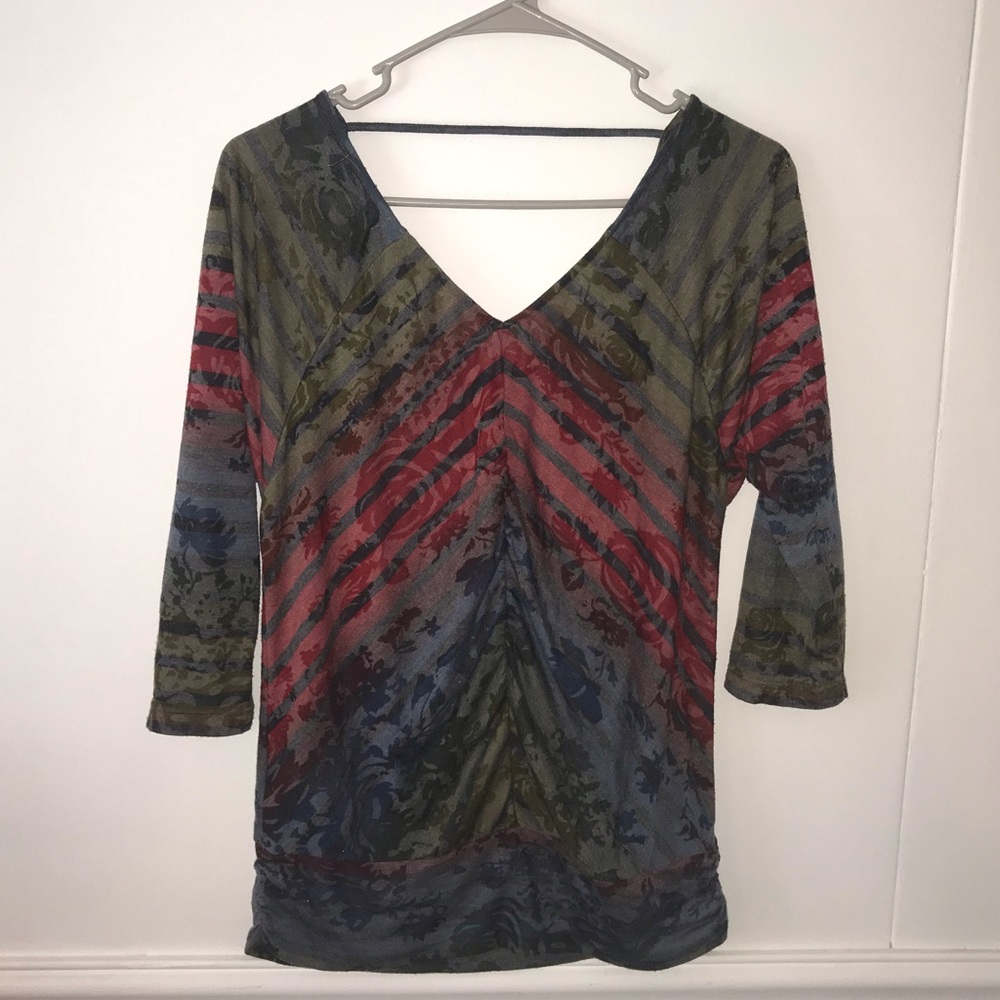 Rose and Stripe Printed 3/4 Length T-Shirt